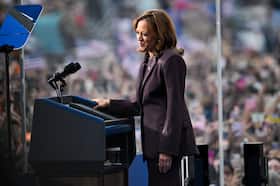 Vice President Kamala Harris thanks supporters at Howard University in D.C. on Nov. 6.