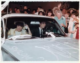 Donna and Phil Schmidt leave their wedding celebration on Aug. 21, 1966.