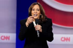 Vice President Kamala Harris speaks during a CNN presidential town hall on Wednesday in Aston, Pennsylvania. (Andrew Harnik/Getty Images)