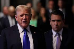 Donald Trump alongside his attorney Todd Blanche after the conclusion of his hush money trial at Manhattan Criminal Court on May 30 in New York.