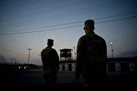 U.S. military personnel stand guard at the Guantánamo Bay detention center in Cuba.