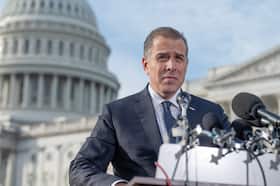 Hunter Biden speaks to reporters in December 2023 amid a House investigation of his business affairs.