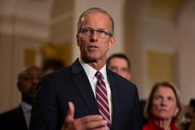 Sen. John Thune (R-South Dakota) at a news conference on Wednesday after being elected as majority leader. (Craig Hudson for The Washington Post)
