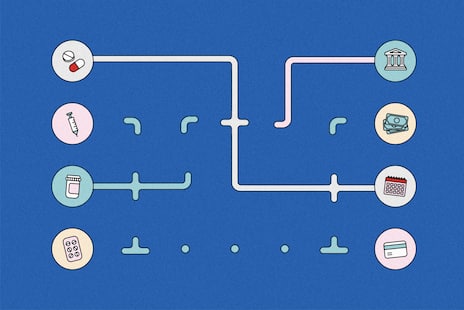A game where you have to connect prescription options with payment options
